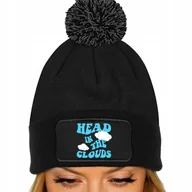 Czapki damskie - CZAPKA POMPON Jesienna BAWEŁNIANA ZIMOWA CZARNA HEAD IN THE CLOUDS Wzory - miniaturka - grafika 1