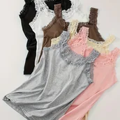 Inne - TEMU 6szt. Solidny Kamizelka z Koronką, Elegancki Elastyczny Oddychający Top na Ramiączkach, Damska Bielizna i Przewiewy - miniaturka - grafika 1