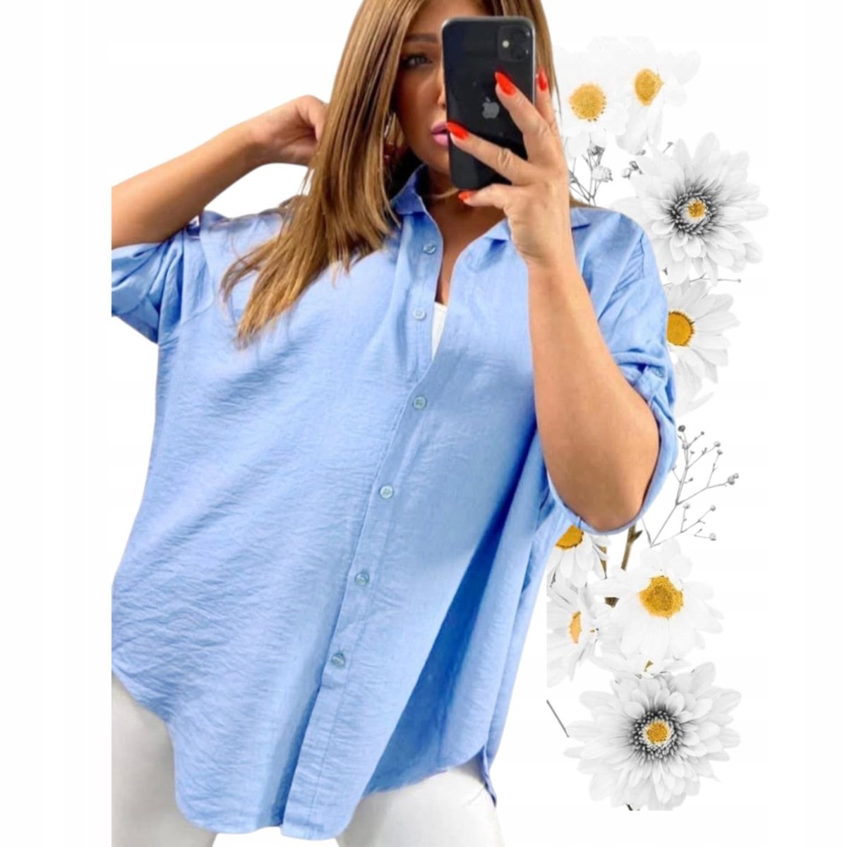 Koszula muślin oddychająca wiskoza naturalna upały elegancka 48 50 4XL 5XL