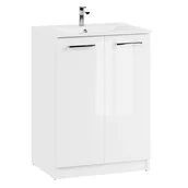 Szafki łazienkowe - Szafka łazienkowa z umywalką stojąca pod umywalkę biała połysk zestaw 60 cm - miniaturka - grafika 1