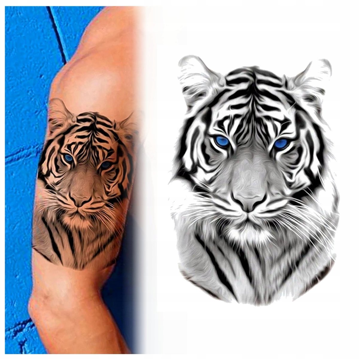 TATUAŻ TYGRYS NIEBIESKIE OCZY ZMYWALNY TYMCZASOWY WODNY