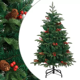 vidaXL Sztuczna choinka zawiasowa z szyszkami i jagodami, 150 cm - Choinki - miniaturka - grafika 1