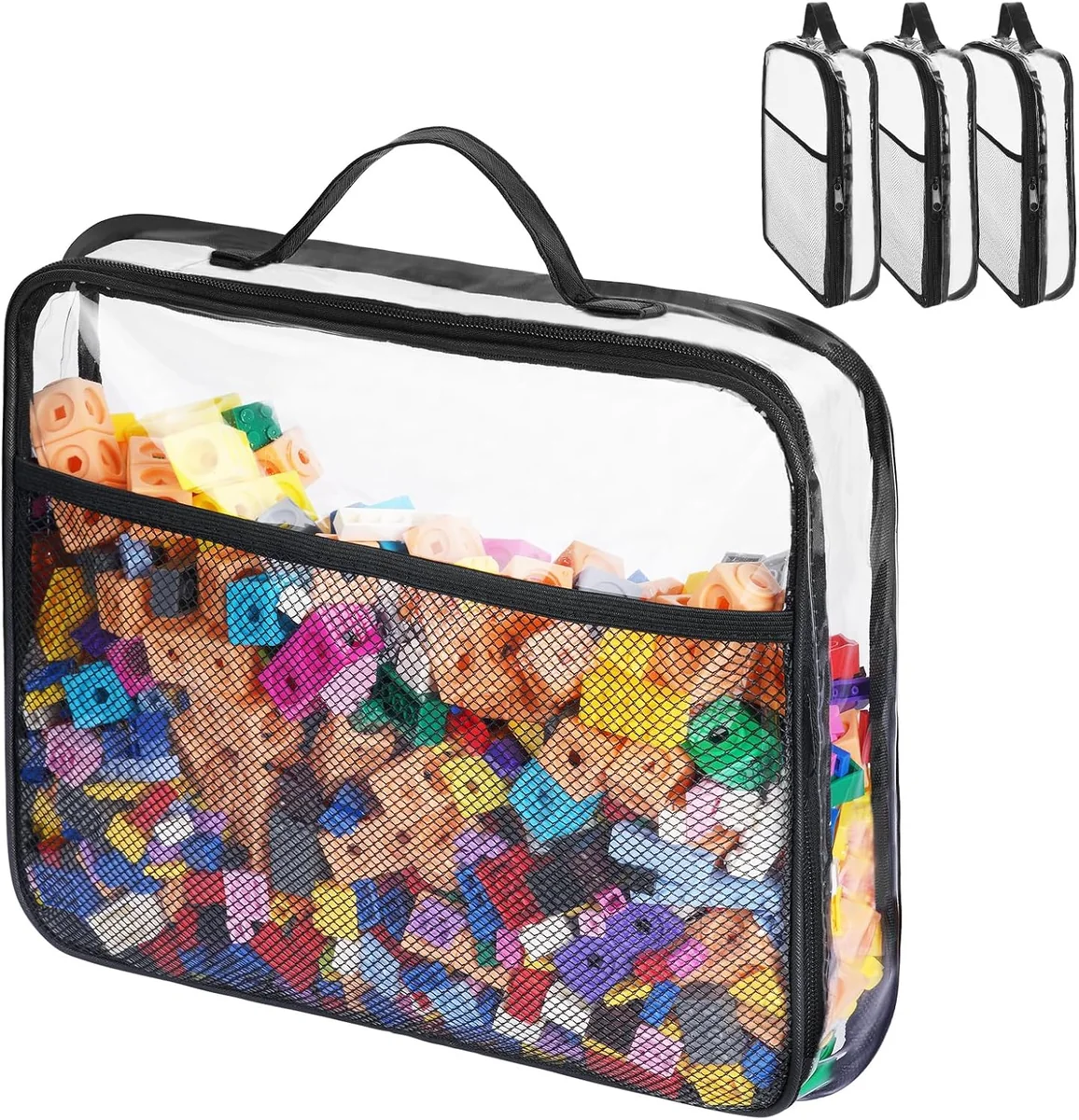 Torby PVC przezroczyste na zabawki 4 szt kieszenie boczne zamek organizer