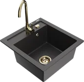 Zlewozmywaki z baterią - Mexen Vito zlewozmywak granitowy 1-komorowy z baterią kuchenną Telma, czarny nakrapiany - 6503-76-670200-50 - miniaturka - grafika 1