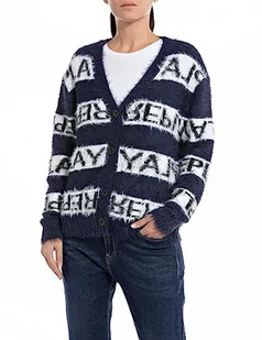 Replay Damski kardigan z dzianiny, 010 Jacquard Blue/Black/White, M - Swetry damskie - miniaturka - grafika 1