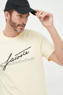 Koszulki męskie - Lacoste t-shirt bawełniany TH2054 kolor żółty z nadrukiem - grafika 1