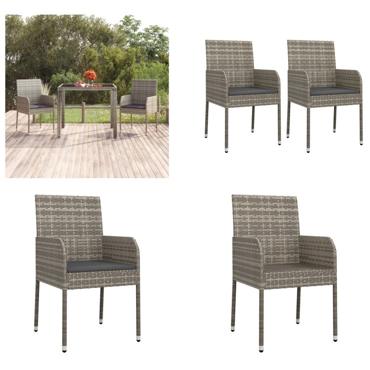 vidaXL Krzesła ogrodowe z poduszką 2 szt. Poly Rattan Grey - Krzesło ogrodowe - Krzesła ogrodowe - Meble ogrodowe - Meble zewnętrzne