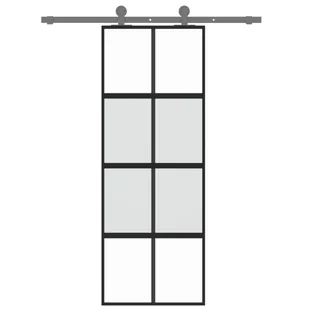 Drzwi przesuwne, czarne, 76x205 cm, szkło hartowane, aluminium 8721012120563 - Drzwi wewnętrzne - miniaturka - grafika 4
