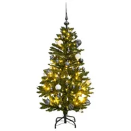 Choinki - vidaXL Sztuczna choinka na zawiasach, 150 lampek LED i bombki, 120 cm - miniaturka - grafika 1