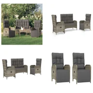 Meble ogrodowe - vidaXL 3-częściowy ogrodowy zestaw jadalniany z poduszkami z szarego polirattanu - ogrodowy zestaw jadalniany - ogrodowe zestawy jadalniane - zestaw jadalniany - zestaw jadalniany na taras - miniaturka - grafika 1