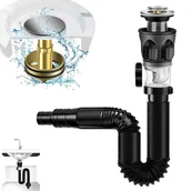 Korki do umywalek - Zestaw korków do zlewu z przyłączem spustowym - Korek spustowy z zatrzaskiem - Syfony do zlewu - Wąż spustowy - Rozciągliwy od 300 do 1000 mm - miniaturka - grafika 1