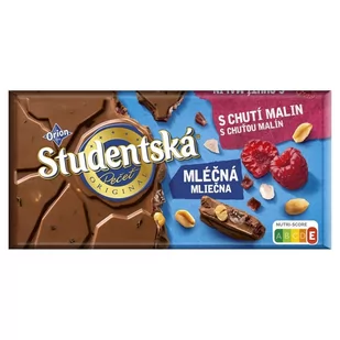 Orion Studentská Czekolada mleczna z orzechami żelkami i kawałkami galaretki malinowej 170 g - Czekolada - miniaturka - grafika 1