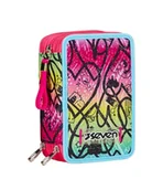 Zestawy szkolne - Seven Piórnik z 3 przegródkami, różowy, potrójny schowek, zestaw ołówków, markerów, kolorów, akcesoria do plecaka, podstawowe, średnie, wyższe, dla dziewczynek i dziewcząt, Różowy, Szkolny - miniaturka - grafika 1