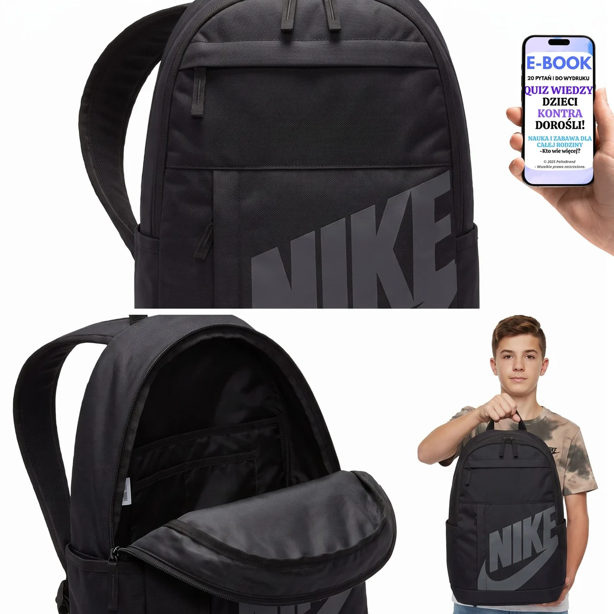 Plecak Sportowy Nike Elemental HBR Czarno-Szary Prezent dla Nastolatka + E-BOOK-2