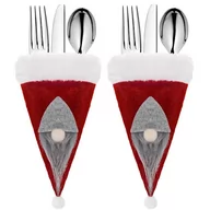 Ozdoby bożonarodzeniowe - Kieszonka na sztućce 2szt. świąteczne etui, czapka czerwona ozdoba świąteczna - miniaturka - grafika 1