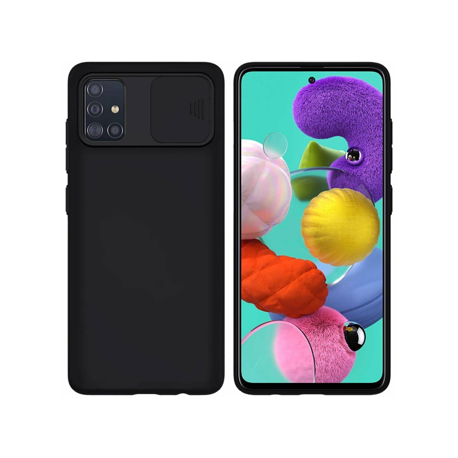 cofi1453® Silikonowe etui ochronne 360 stopni CamShield Smukłe etui na telefon komórkowy z osłoną aparatu kompatybilne z Samsung Galaxy A71 (A715F) Czarny