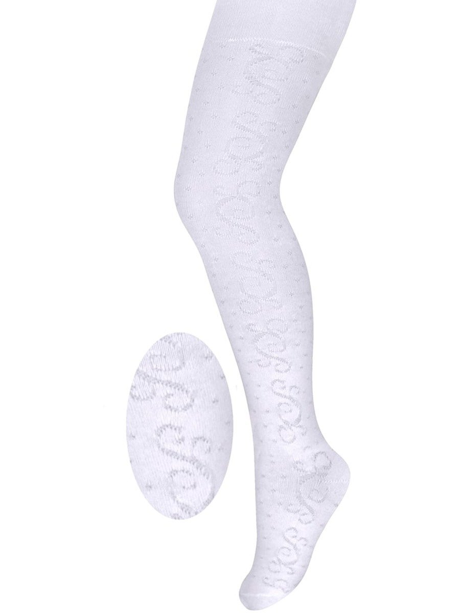 Dziewczęce rajstopy bawełniane ażurowy wzór białe Milusie r.128/134