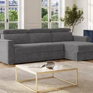 Sofy i kanapy - Kanapa narożna dwustronna rozkładana w kolorze antracytowoszarym z welurowej tkaniny - Powierzchnia spania 140 cm - Materac 14 cm VIZIR - miniaturka - grafika 1