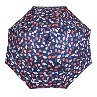 Parasole - Parasol damski długi Blue Drop w polne kwiaty, granatowy - grafika 1