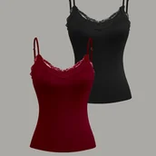 Inne - TEMU Modny i Elegancki Dwuczęściowy Zestaw z Koronką i Przeciwstawieniem - miniaturka - grafika 1