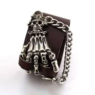 Bransolety męskie - Męska Bransoletka Mix Wzorów Brązowa z Metalowym Łańcuszkiem - miniaturka - grafika 1