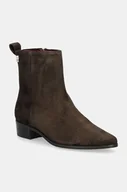 Botki damskie - Tommy Hilfiger botki zamszowe LOW COWBOY FLAT SUEDE damskie kolor brązowy na słupku FW0FW08104 - miniaturka - grafika 1