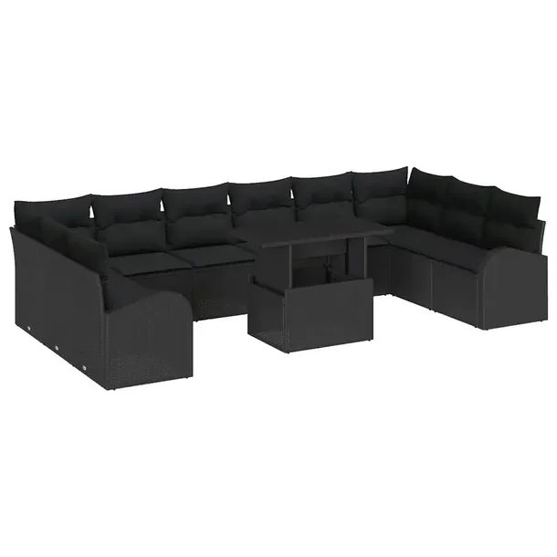 Zestaw Ogrodowy Sofa Narożna 11-Częściowa, Czarny Polirattan, Szare Podu