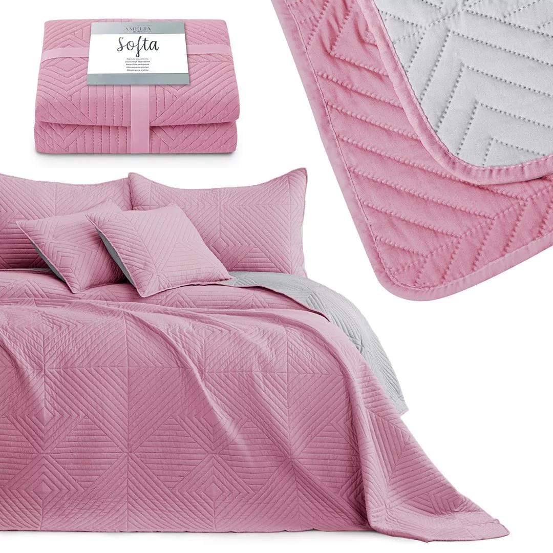 Amelia Home Narzuta na łóżko pikowana 220x240 Softa dwustronna różowy/szary AH/SOFT/PPPS/2224