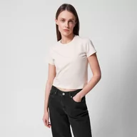 Koszulki sportowe damskie - Damski t-shirt crop top Outhorn OTHWSS24TTSHF1478 - beżowy - miniaturka - grafika 1