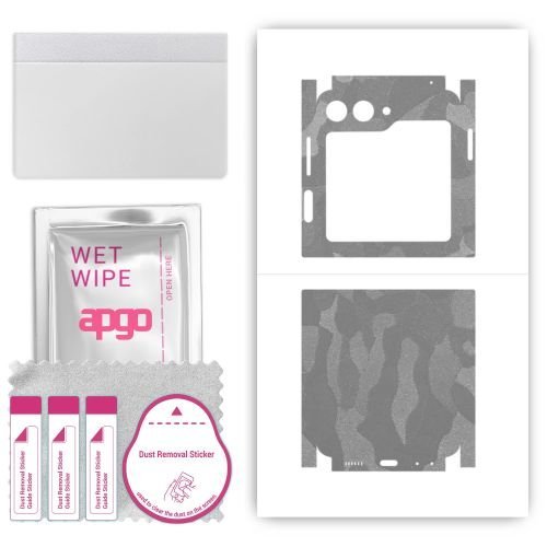 folia naklejka skórka strukturalna na TYŁ+BOKI do Samsung Galaxy Z Flip5 Retro - Moro Camo Srebrny - apgo SKINS