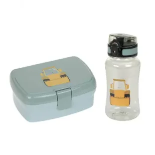 Zestaw na lunch Lunchbox + Tritanowa butelka - bidon 460 ml Tiny Drivers Spychacz - Bidony dla dzieci - miniaturka - grafika 1