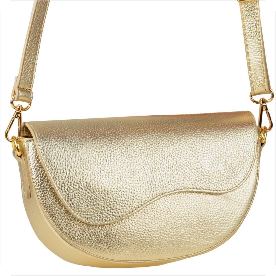 Borse in Pelle skórzana listonoszka złota półokrągła