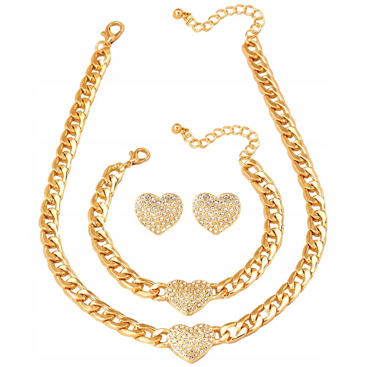 Złoty komplet biżuterii na ślub pancerka z serduszkiem złocony z białymi