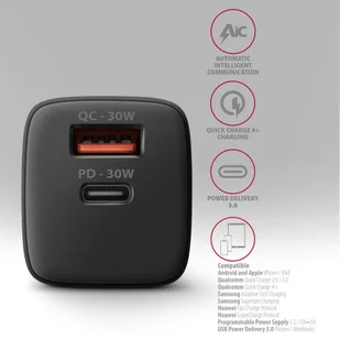 ACU-PQ30 Ładowarka sieciowa, PD & QC 30W, QC3.0,4.0/AFC/FCP/PPS/Apple, Czarna - Ładowarki do telefonów - miniaturka - grafika 5