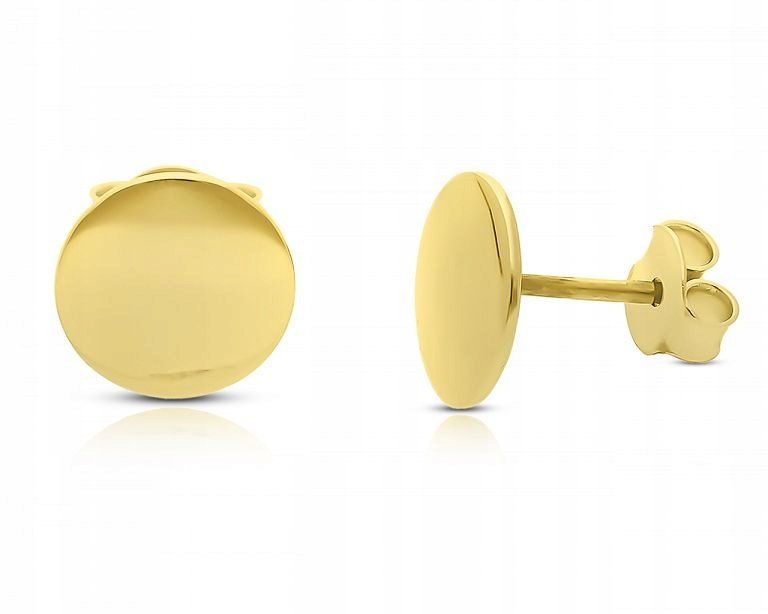 Kolczyki Złote 585 Gładkie Sztyfty Okrągłe Szerokie Damskie