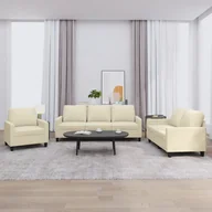 Sofy i kanapy - vidaXL 3-cz. zestaw sof z poduszkami, kremowa, sztuczna skóra - miniaturka - grafika 1