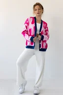 Swetry damskie - Kolorowy bawełniany kardigan zapinany F2026 pink - miniaturka - grafika 1