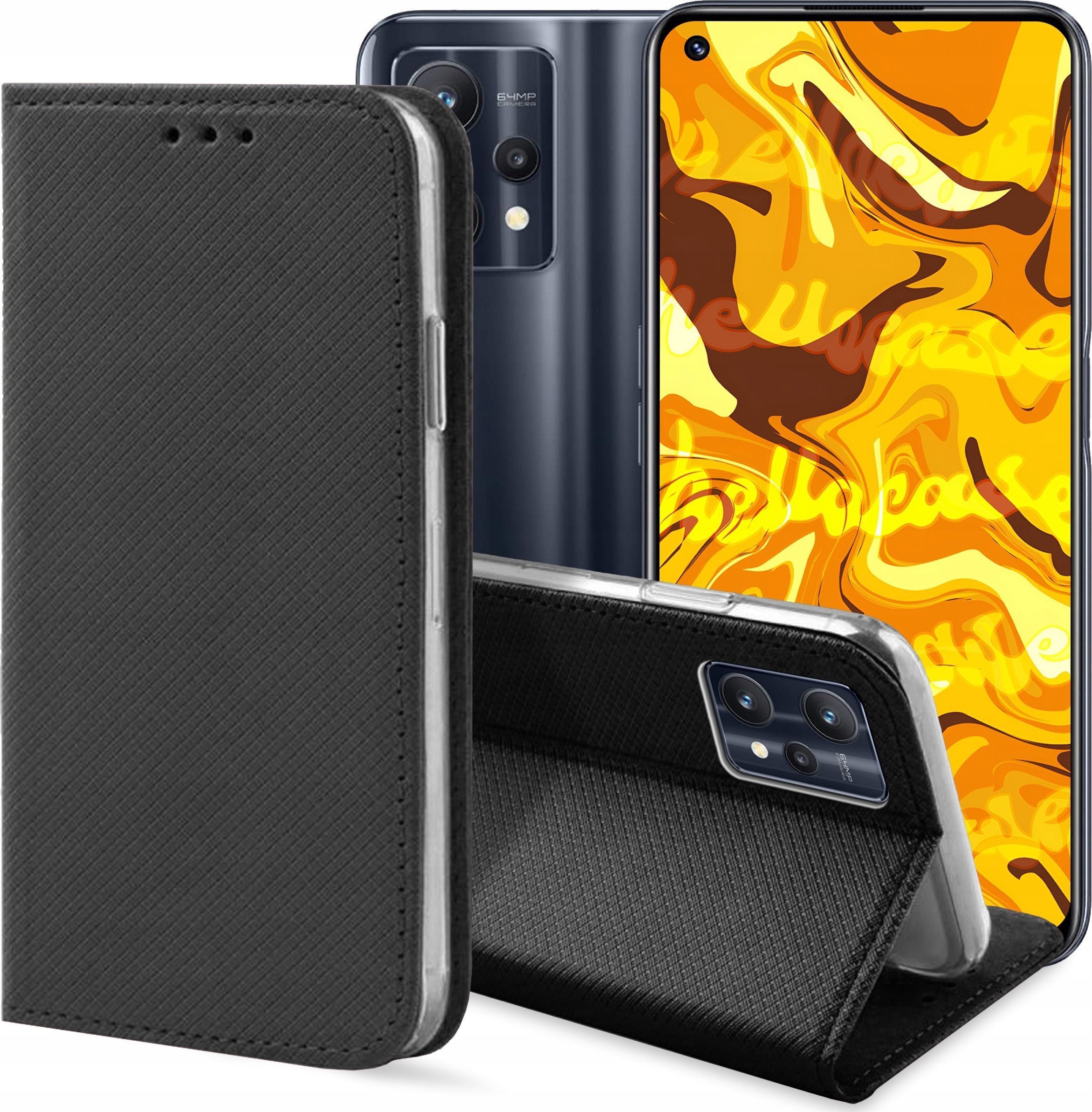 Hello Case ETUI Z KLAPKĄ DO REALME 9 PRO PLUS CZARNE ZAMYKANE MAGNETYCZNE KABURA FLIP