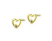 Kolczyki - Kolczyki z żółtego złota z diamentami - serca 0,008 ct - próba 375 - miniaturka - grafika 1