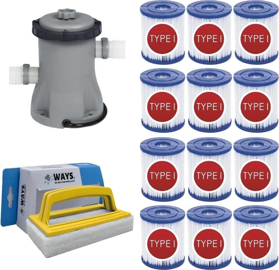 WAYS - Pielęgnacja basenu - Pompa filtrująca 1249 l/h i 12 filtrów typu I oraz szczotka szorująca WAYS