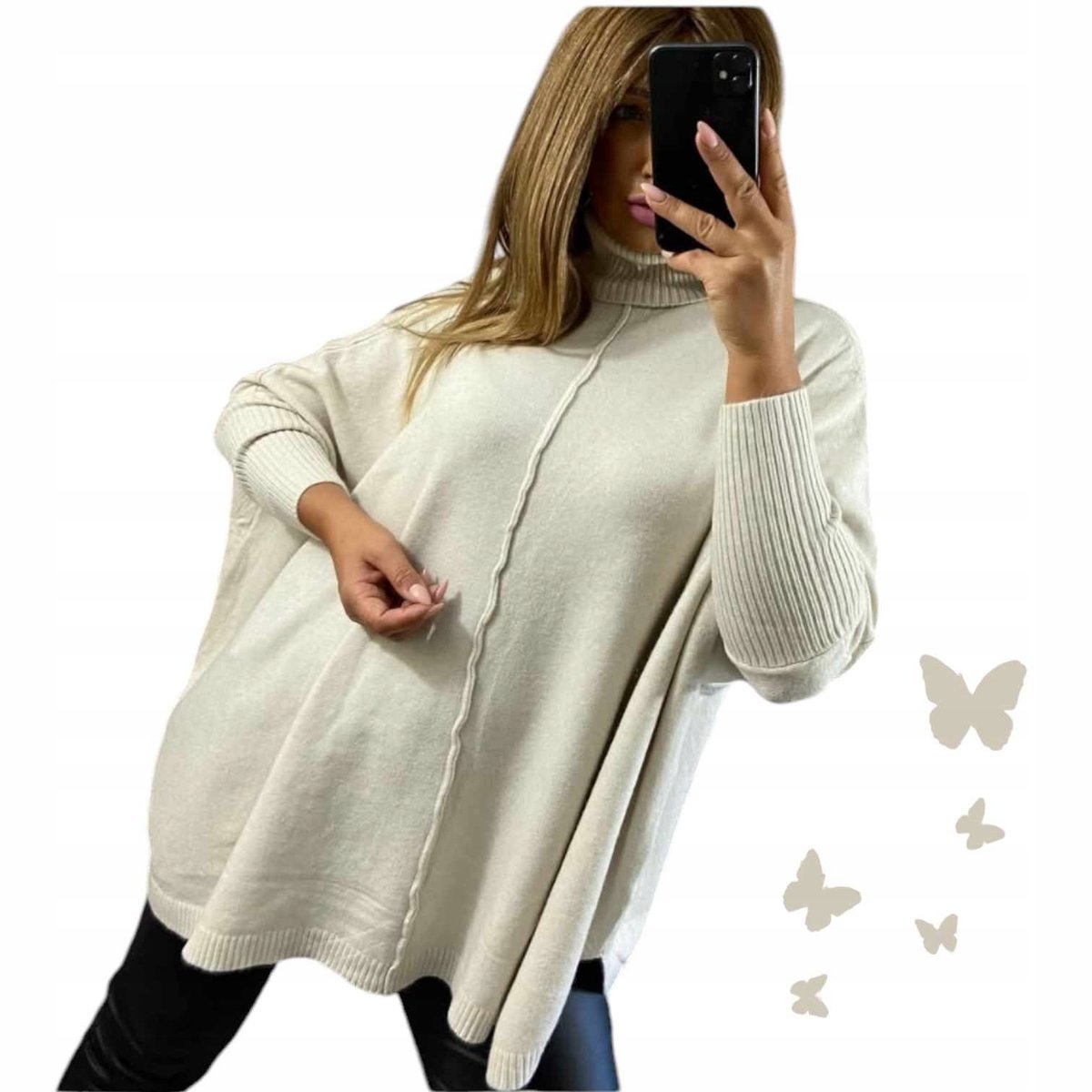 SWETER GOLF PONCZO WISKOZA luźna tunika jak jedwab otulający 54 56 7xl 8xl