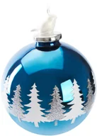 Bombki - Bombka świąteczna BRUBAKER Premium niebieska z białymi choinkami i porcelanową figurką ptaka - szklana bombka choinkowa 10 cm - miniaturka - grafika 1