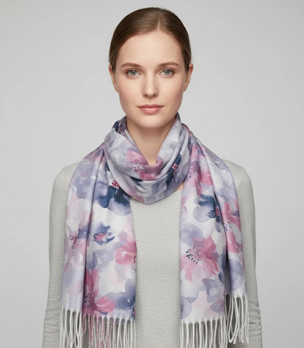 Kwiatowa kobieca chusta szal damski z frędzlami
