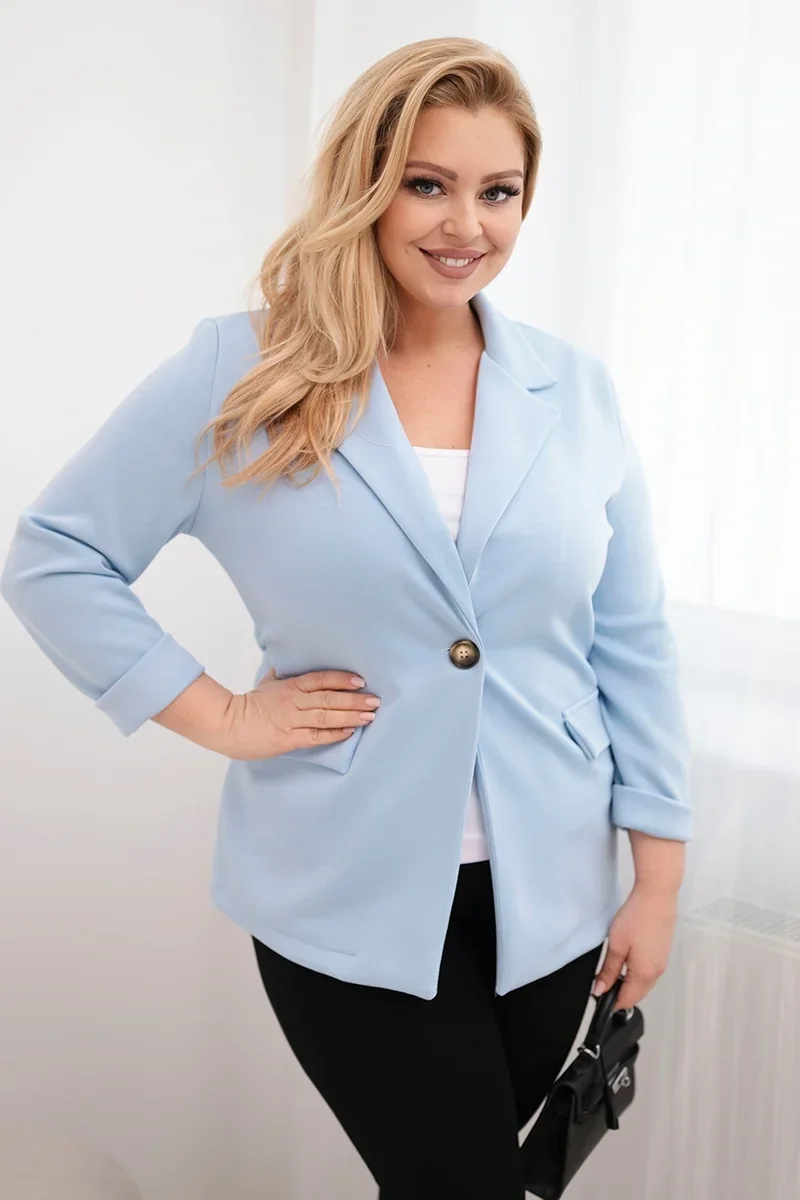 Marynarka damska z wiskozy Plus Size z długim rękawem i kołnierzem niebieska Niebieski