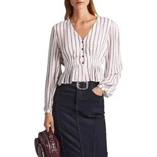 Bluzka damska Pepe Jeans Gema biała w paski przewiewna-S - Bluzki damskie Bluzka damska Pepe Jeans Gema biała w paski przewiewna-S - Bluzki damskie - miniaturka - grafika 1