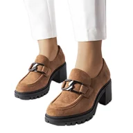 Półbuty damskie - Brązowe półbuty ze skórzana wkładką Vinceza - miniaturka - grafika 1