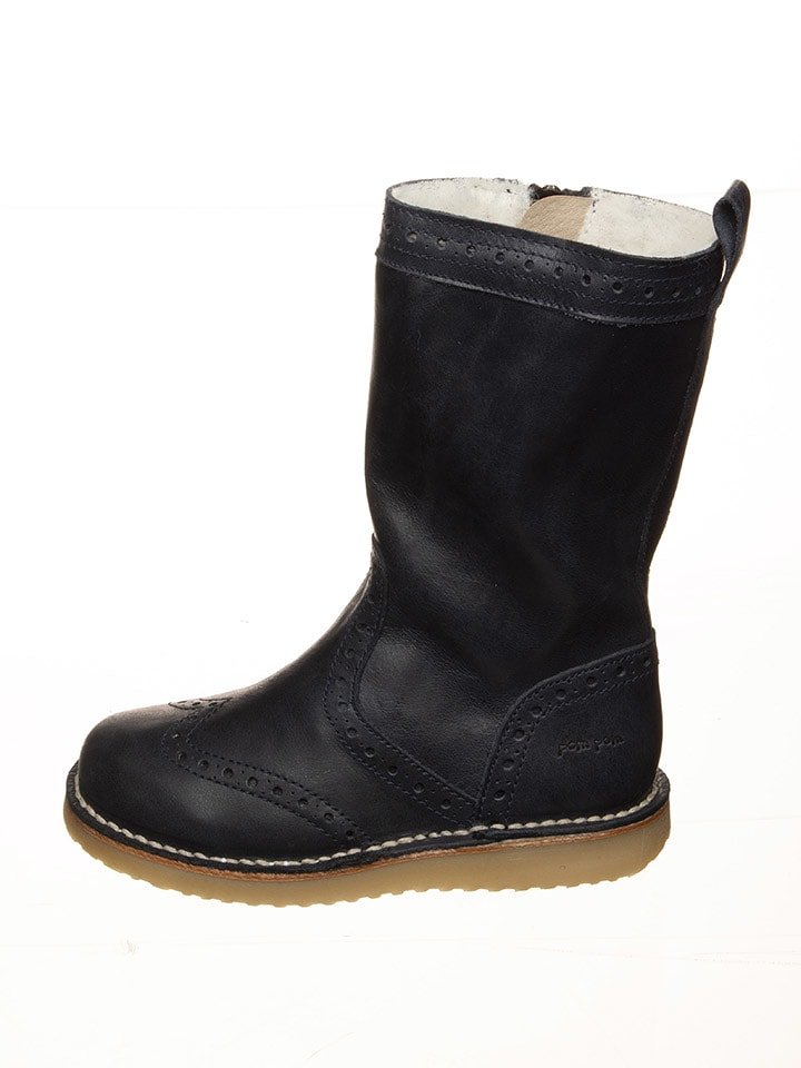 POM POM Skórzane kozaki zimowe w kolorze czarnym