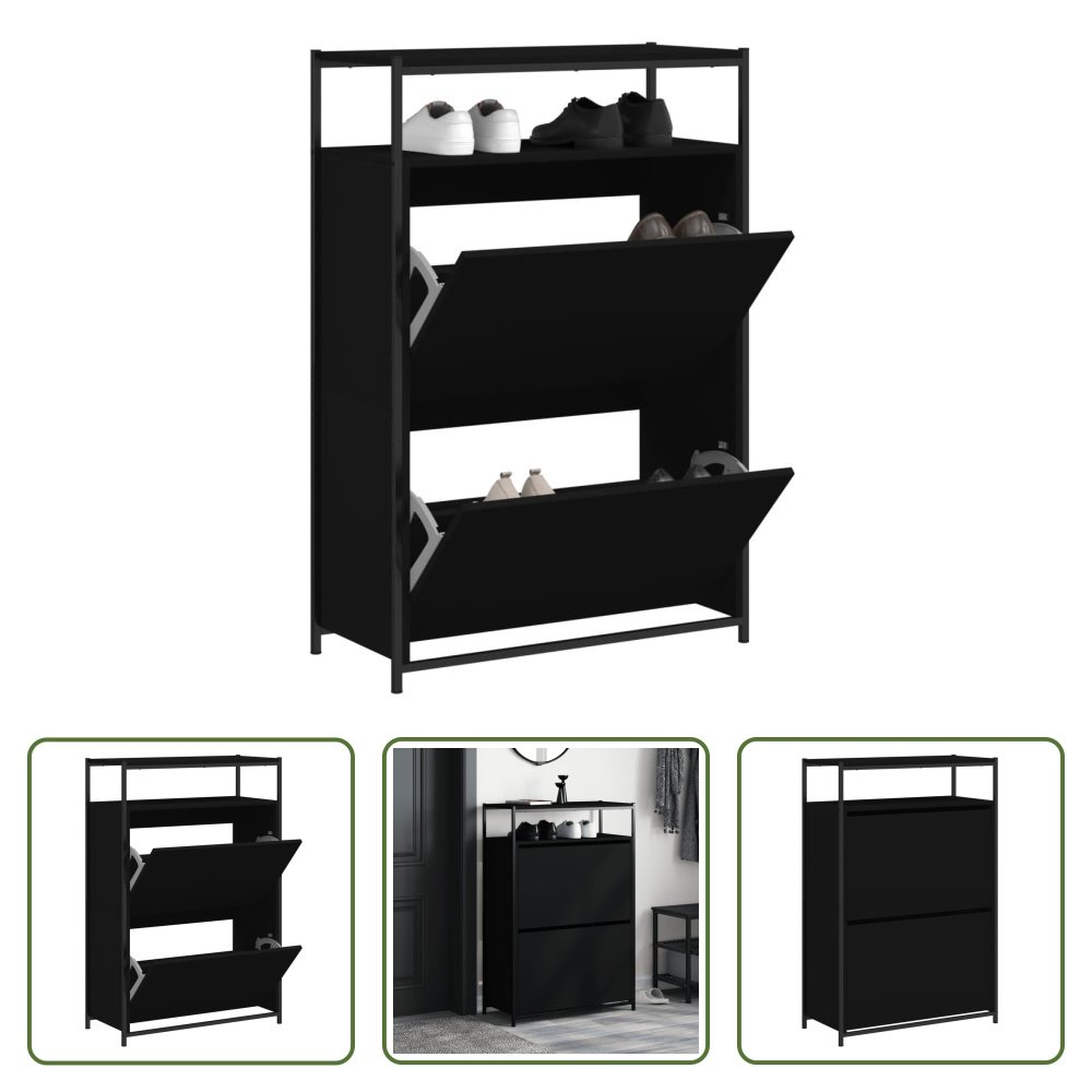 The Living Store Szafka na buty czarna 75x34x112 cm Materiał drewnopochodny
