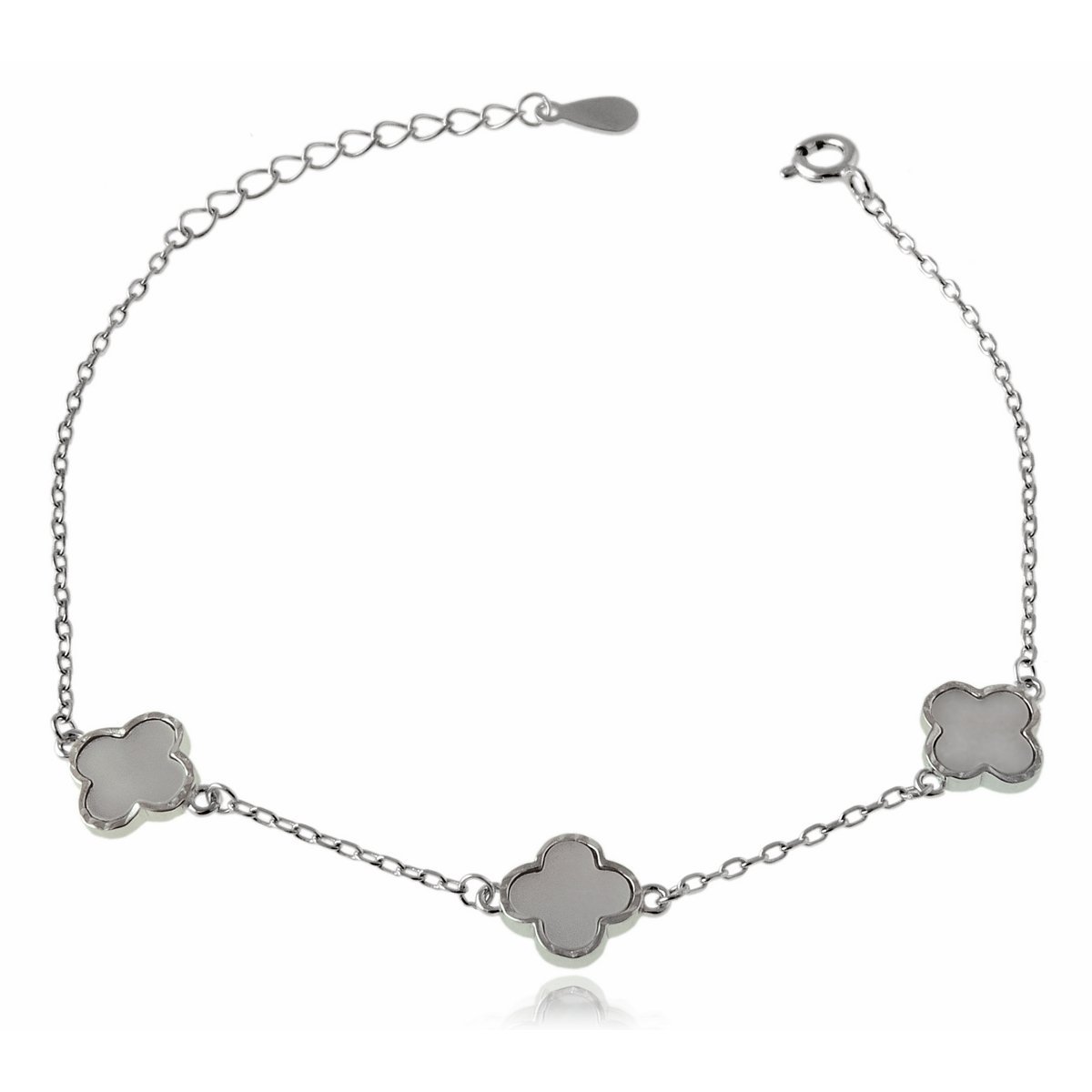 Bransoleta koniczynki z masą perłową srebro 925 Talizman szczęścia