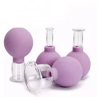 Akcesoria medycyny naturalnej - Zestaw 4 baniek próżniowych do masażu twarzy i ciała z gruszką - fioletowe - miniaturka - grafika 1